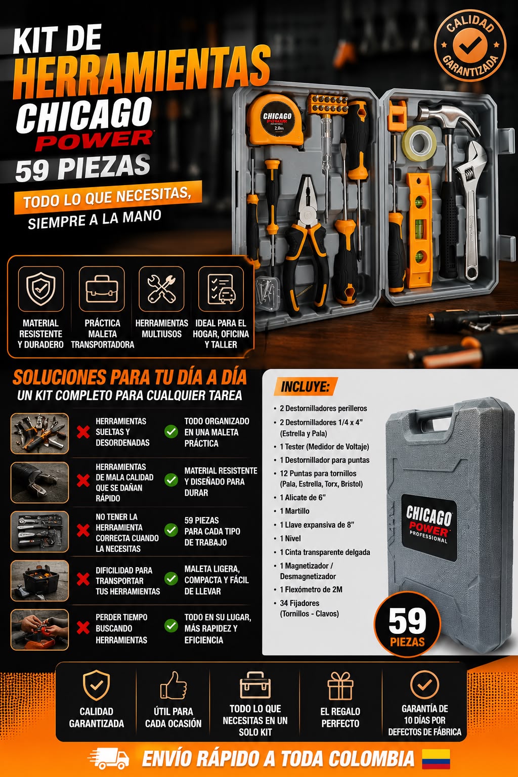 Juego De Herramientas Manuales 59 Piezas