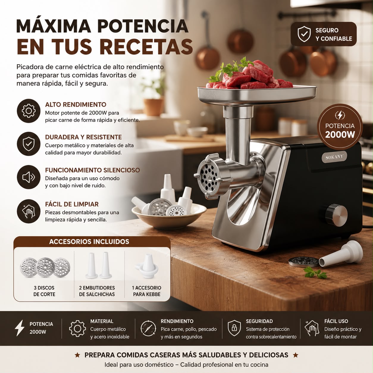 Molino De Carne Eléctrico Sokany 🥩⚡